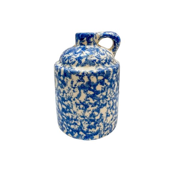 Vintage Blue Spongeware Pattern Stoneware Jug 5" - Picture 3 of 5